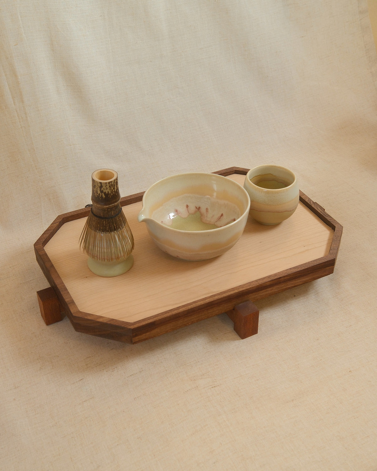 A matcha set on a Zen Tray on linen