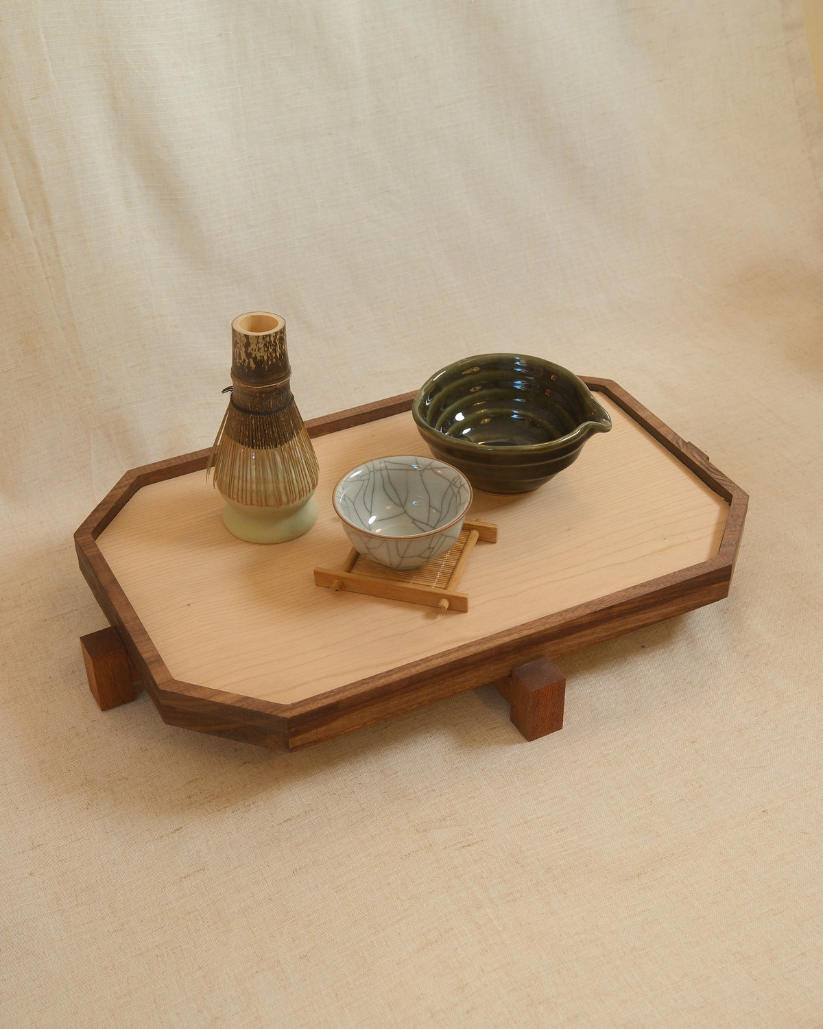 A matcha set on a Zen Tray on linen