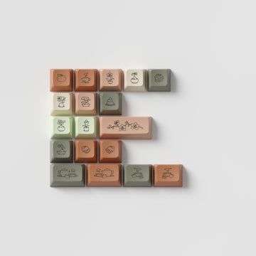The Zen Novelty Kit in Marshmallow profile: matcha cups, bonsai and zen plant keys drawn by Ashleigh