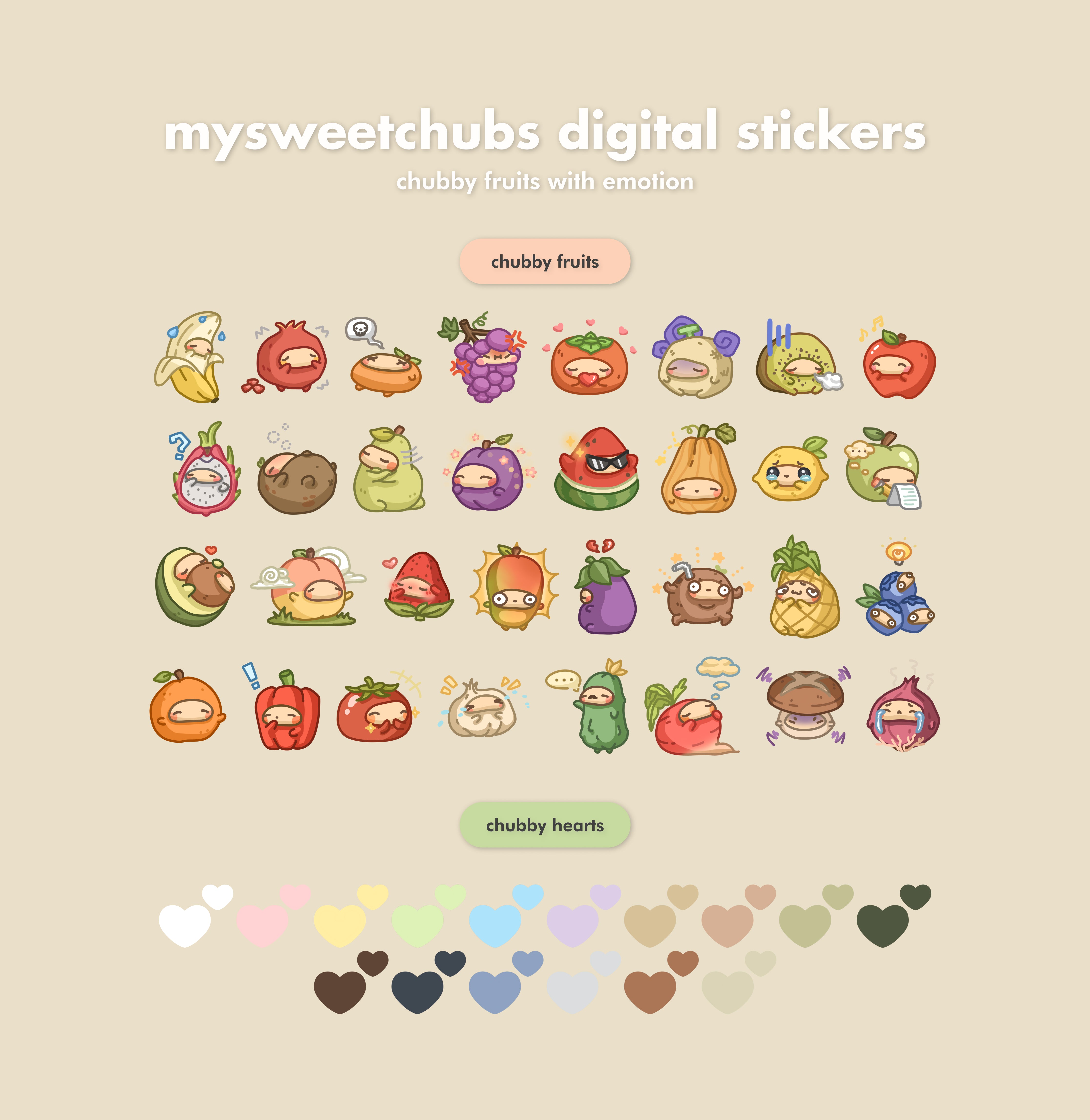 MySweetChubs Chubby Fruit Emotions Digital Stickers