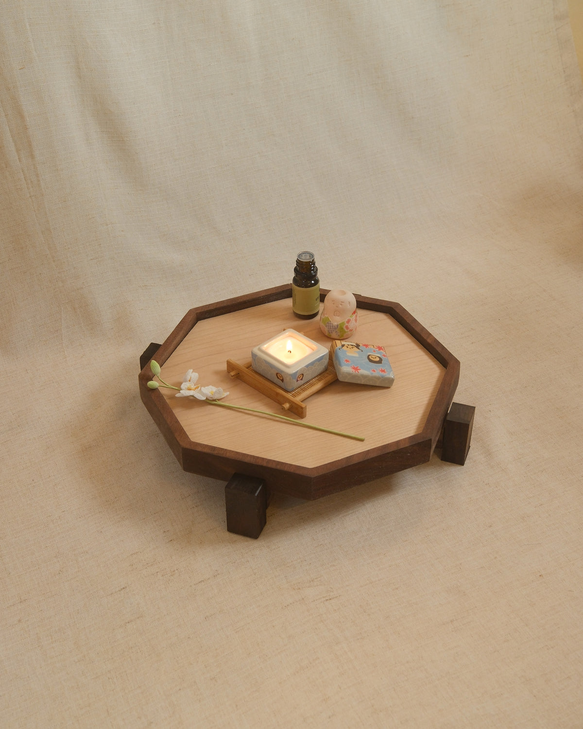 An incense set on a walnut Zen Tray