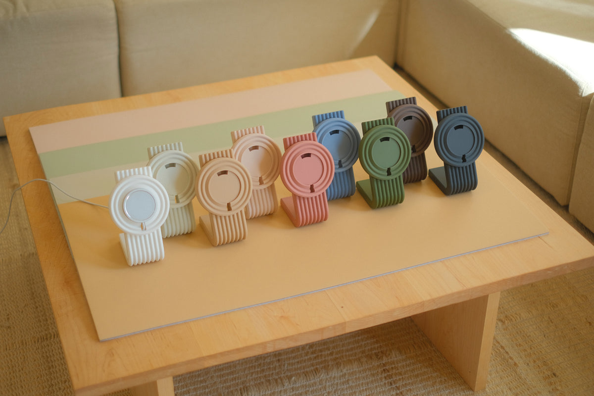 Zen MagSafe Charger Stands lined up on a tray