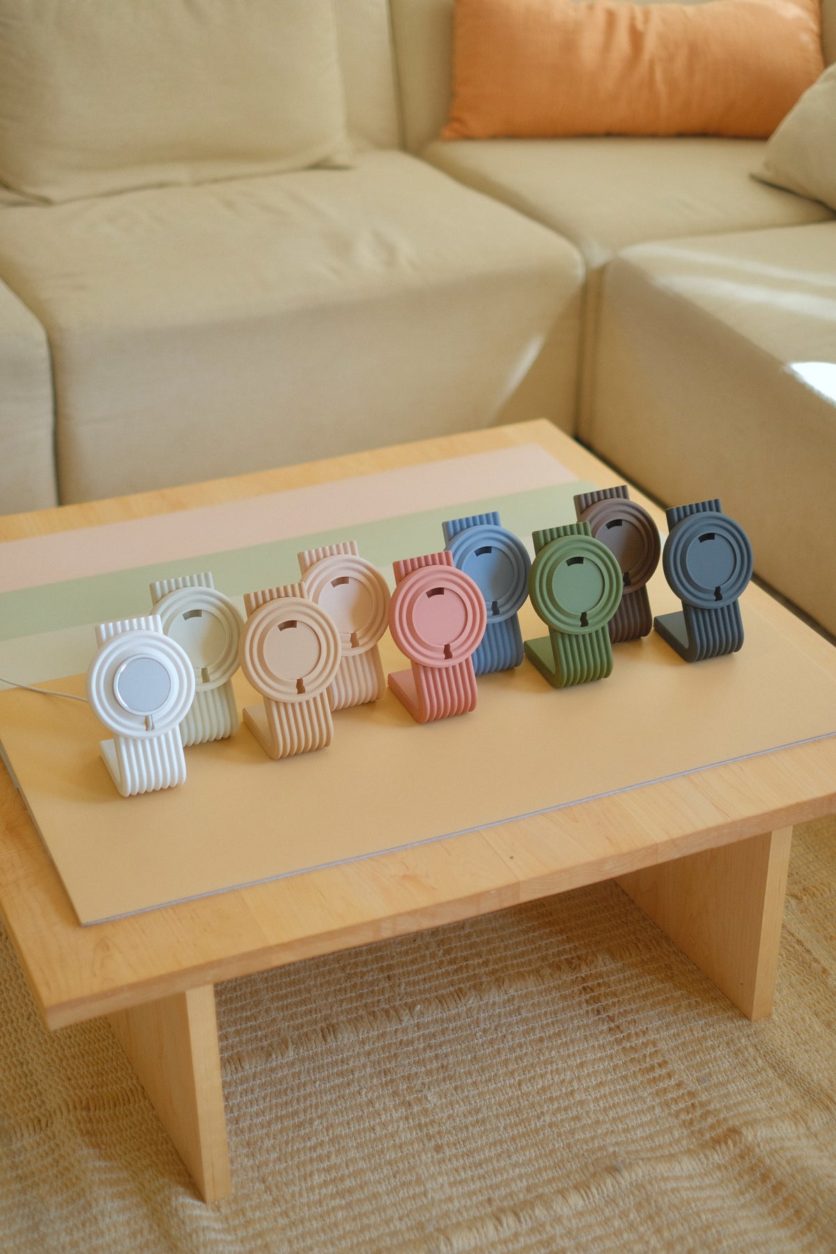 Zen MagSafe Charger Stands lined up on a tray