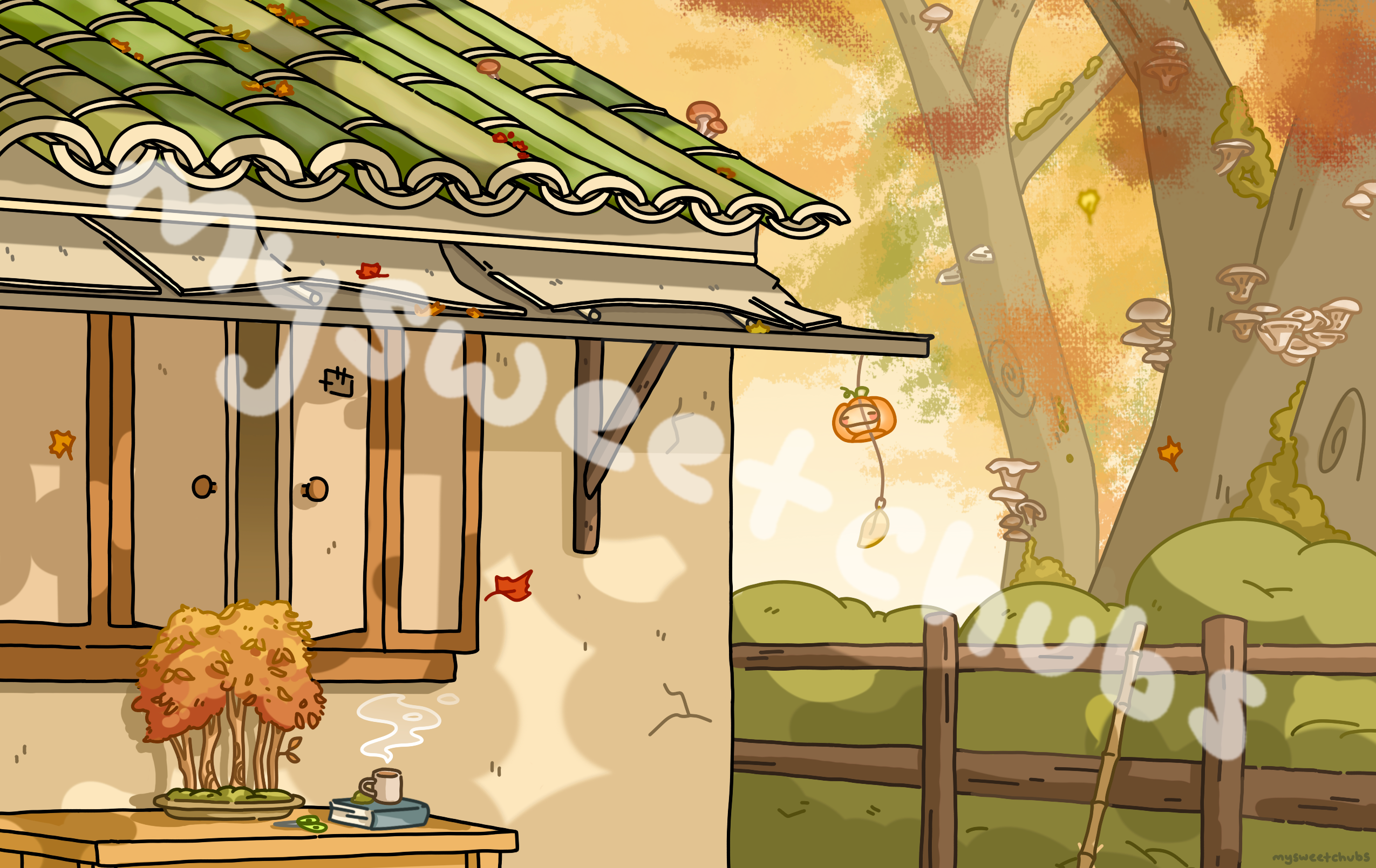 MySweetChubs Zen Flower Shop In Fall Digital Wallpaper