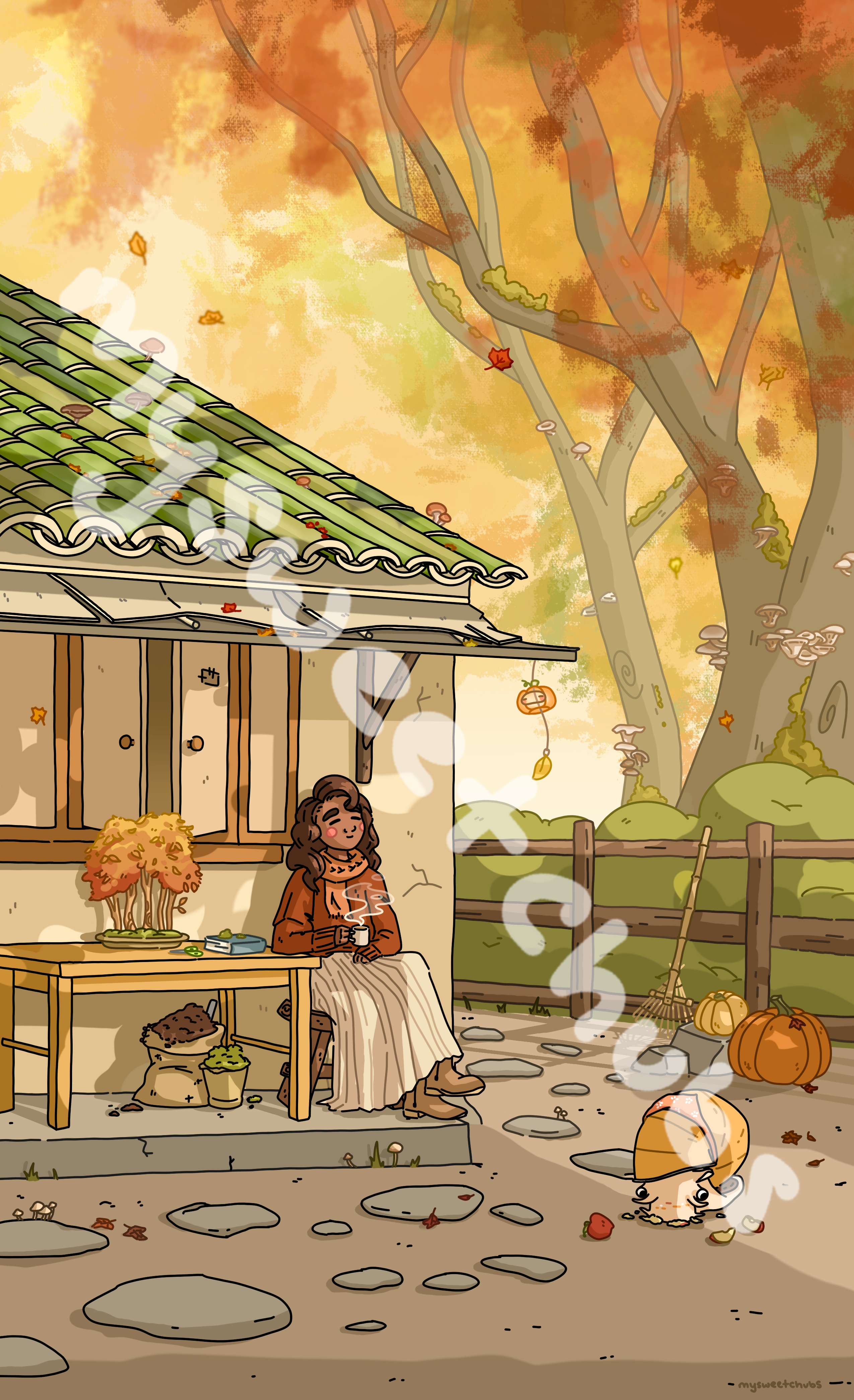 MySweetChubs Zen Flower Shop In Fall Digital Wallpaper