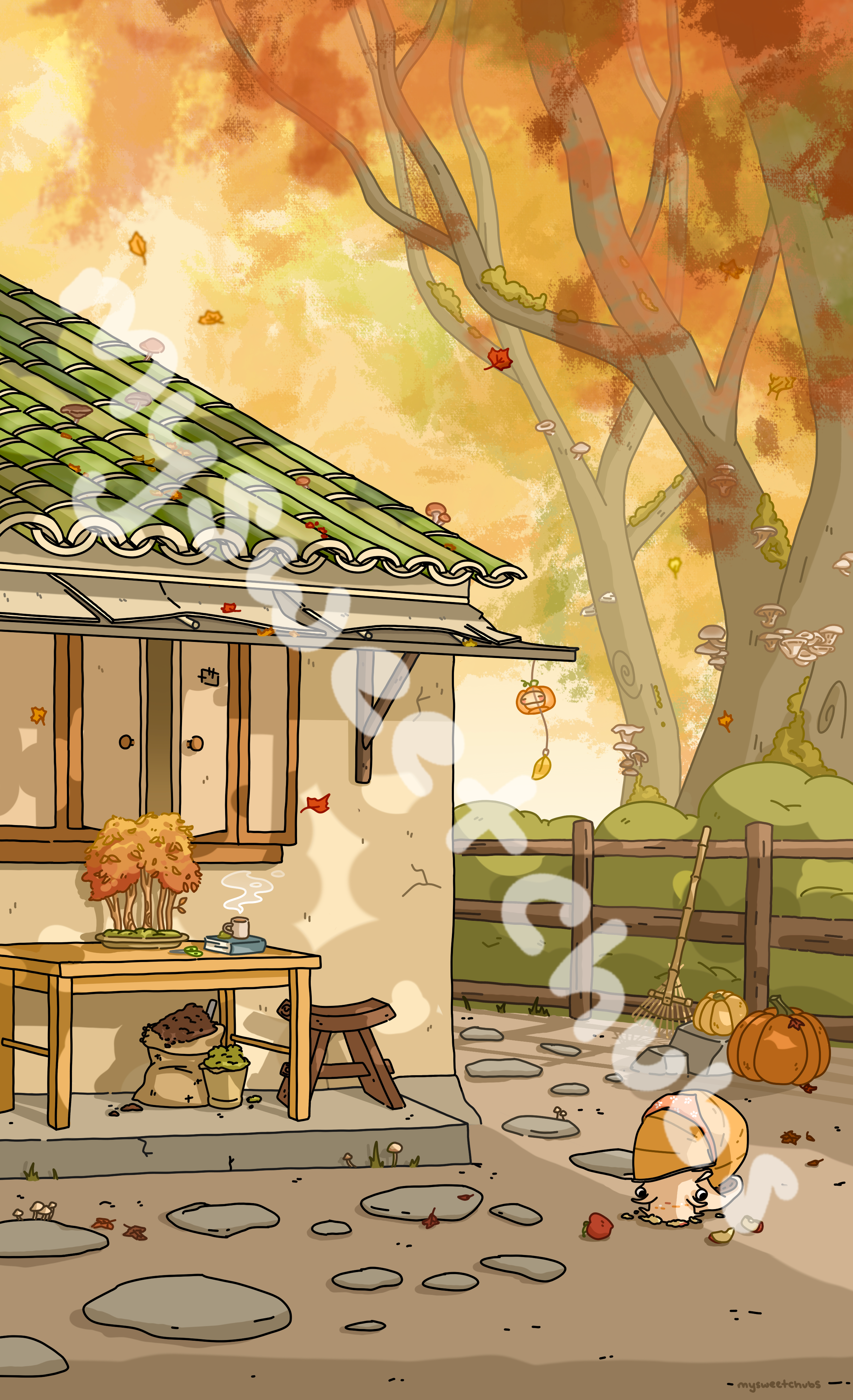 MySweetChubs Zen Flower Shop In Fall Digital Wallpaper