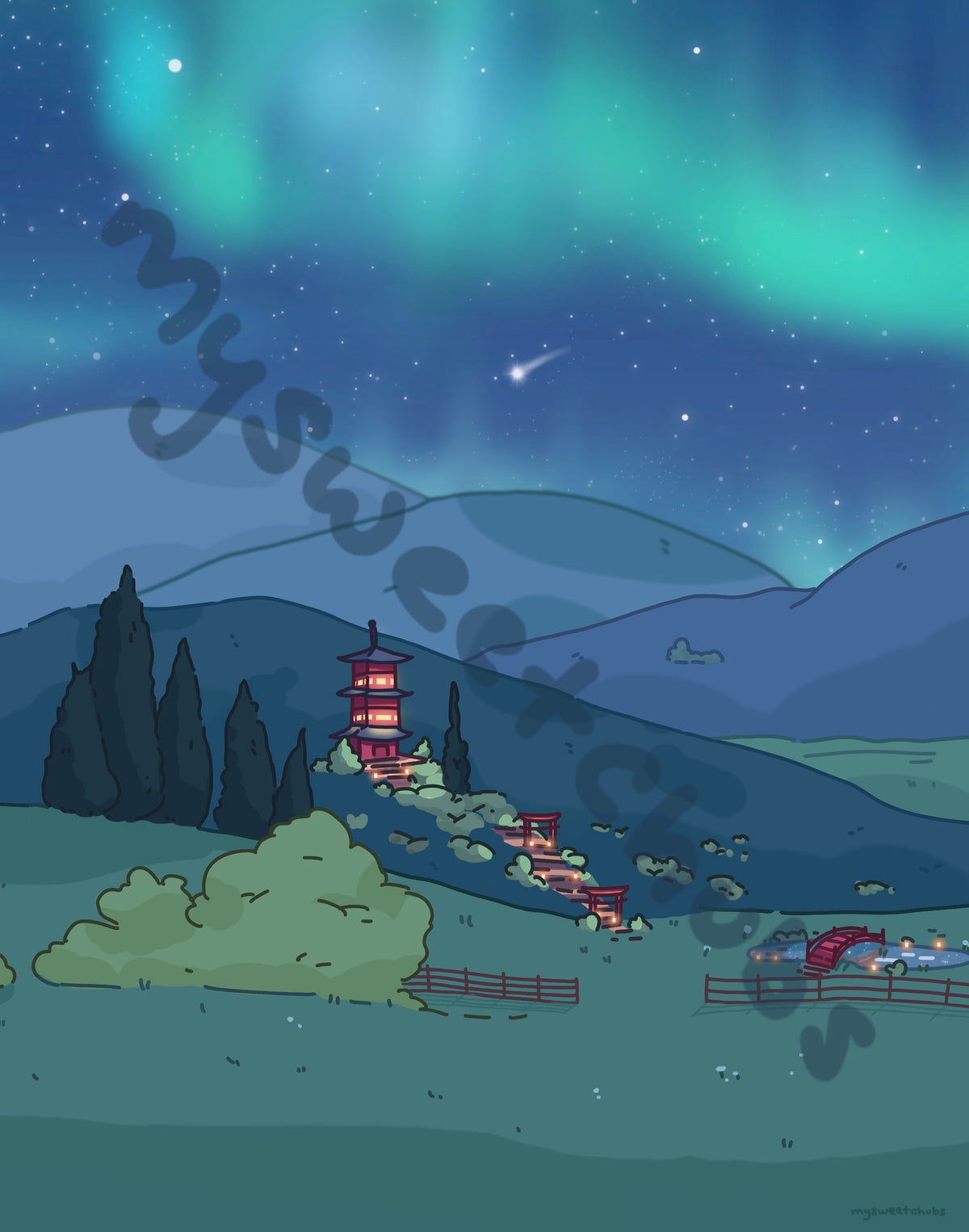 MySweetChubs Rural Life at Night Art Print