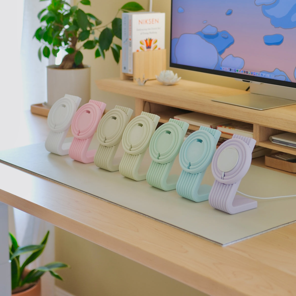 Zen MagSafe Charger Stands lined up in the studio