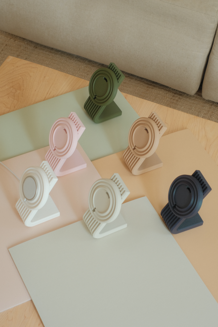 A Zen MagSafe Charger Stand paired with a desk mat