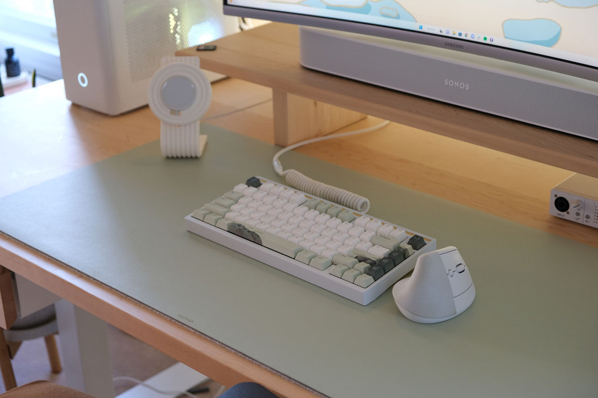 A desk mat on a wooden desk