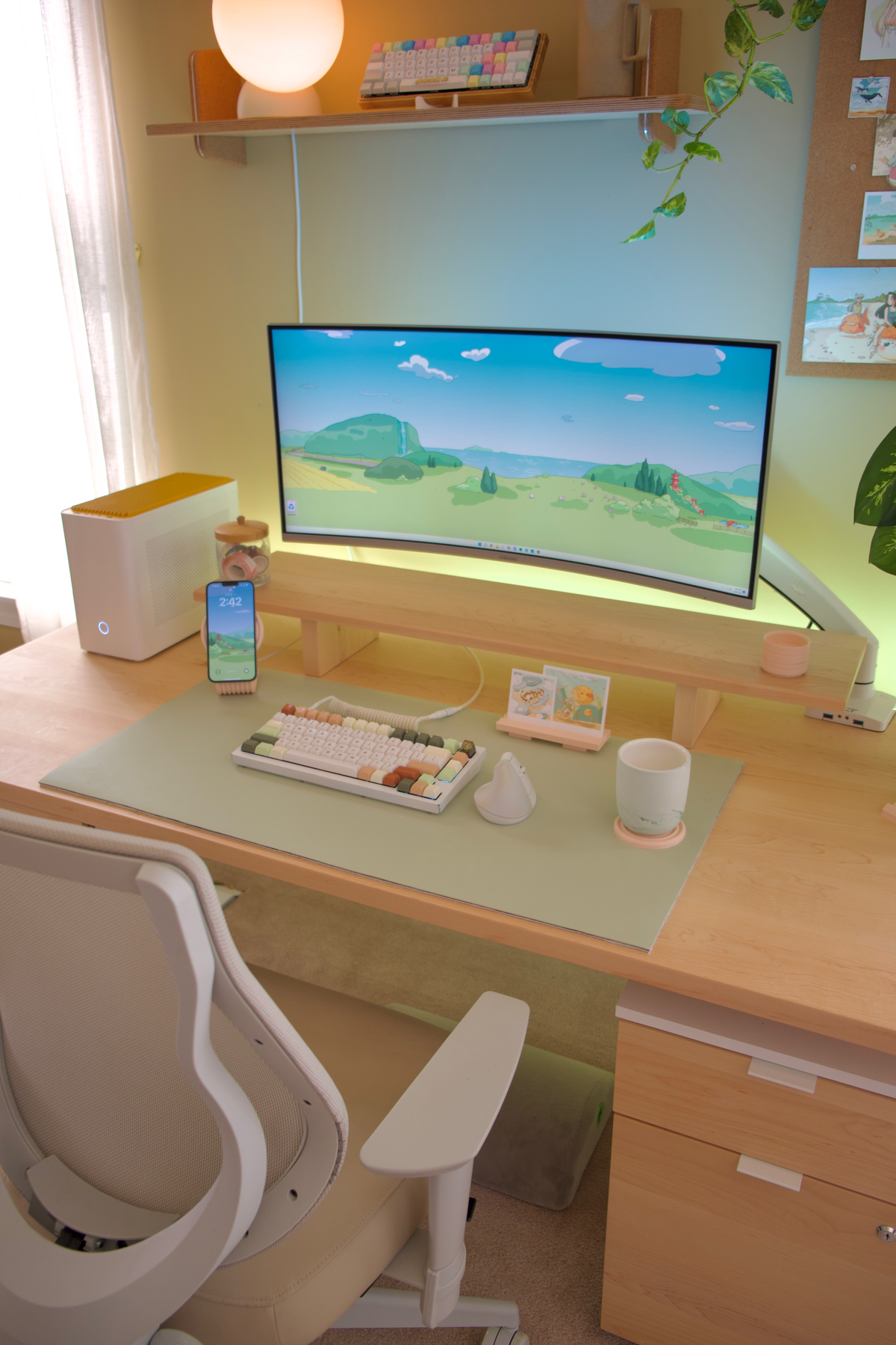 A desk setup styled on a Cozyleigh desk mat
