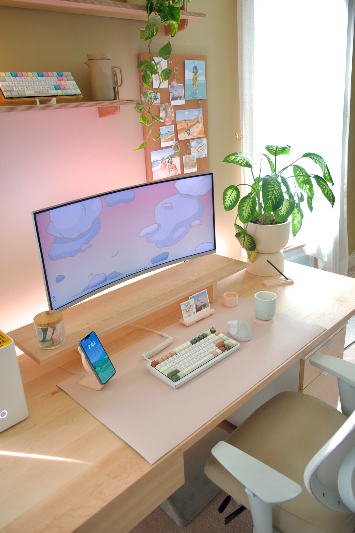 A desk setup styled on a Cozyleigh desk mat