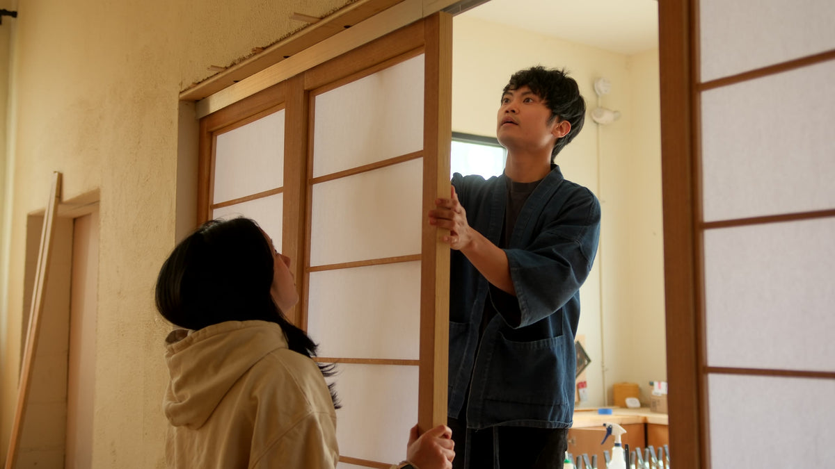 Fitting a new shoji door in the studio