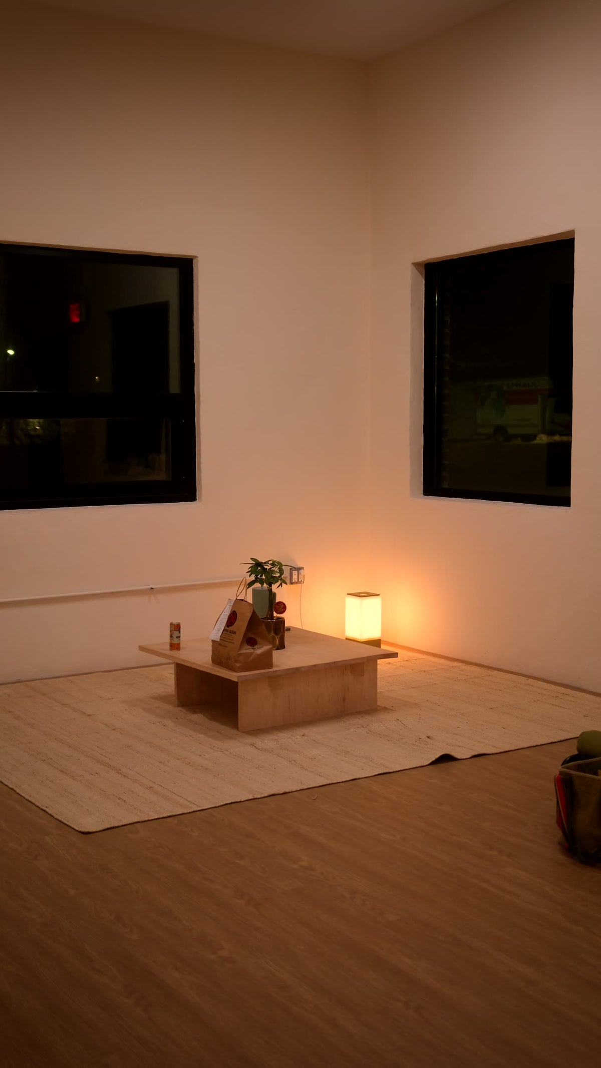 Our first night in the studio, lit by one lamp