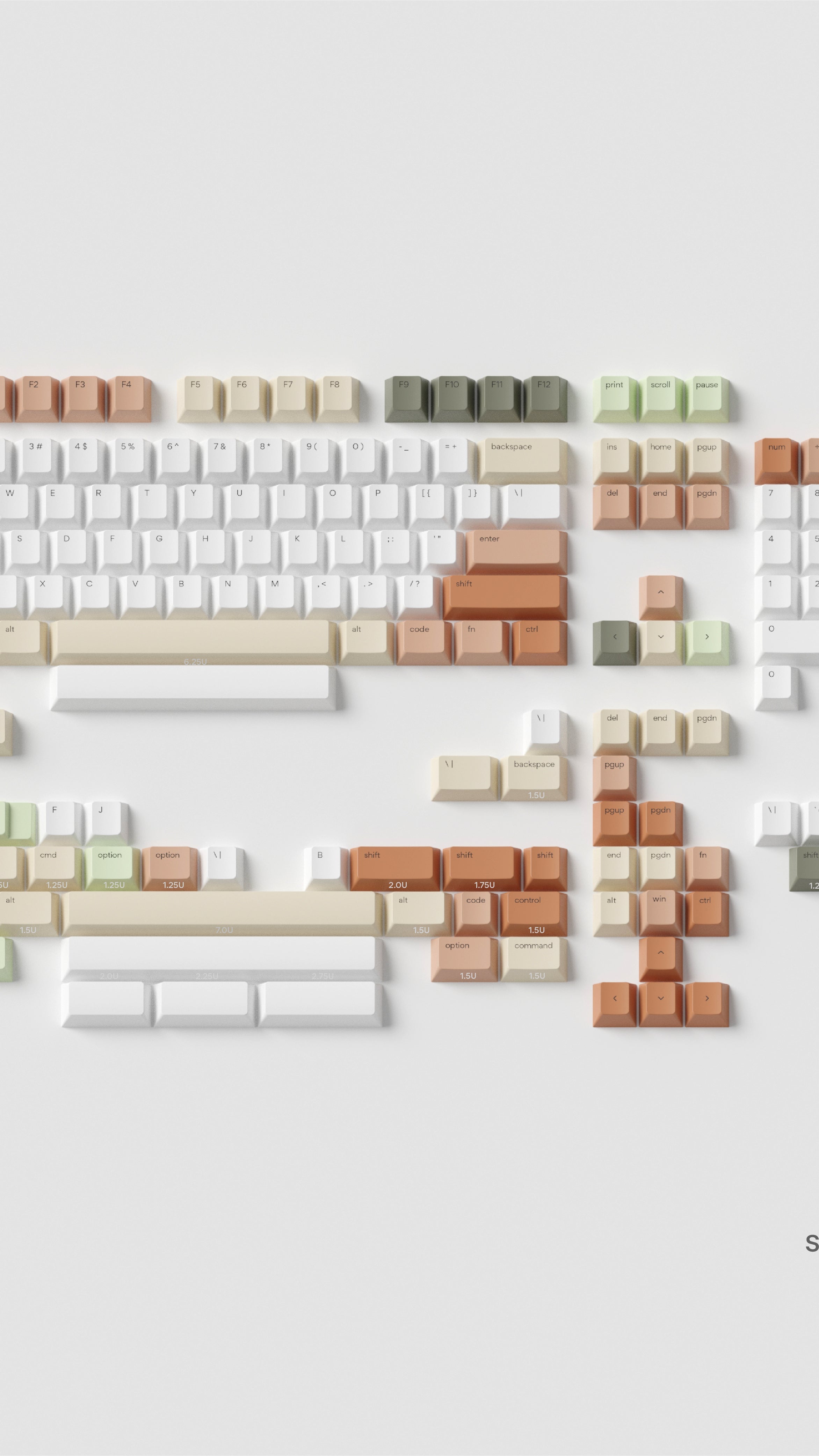 Every key in the Zen Keycaps standard base kit, Cherry profile