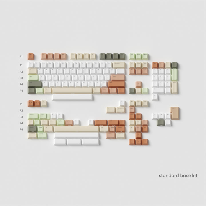 Every key in the Zen Keycaps standard base kit, Cherry profile
