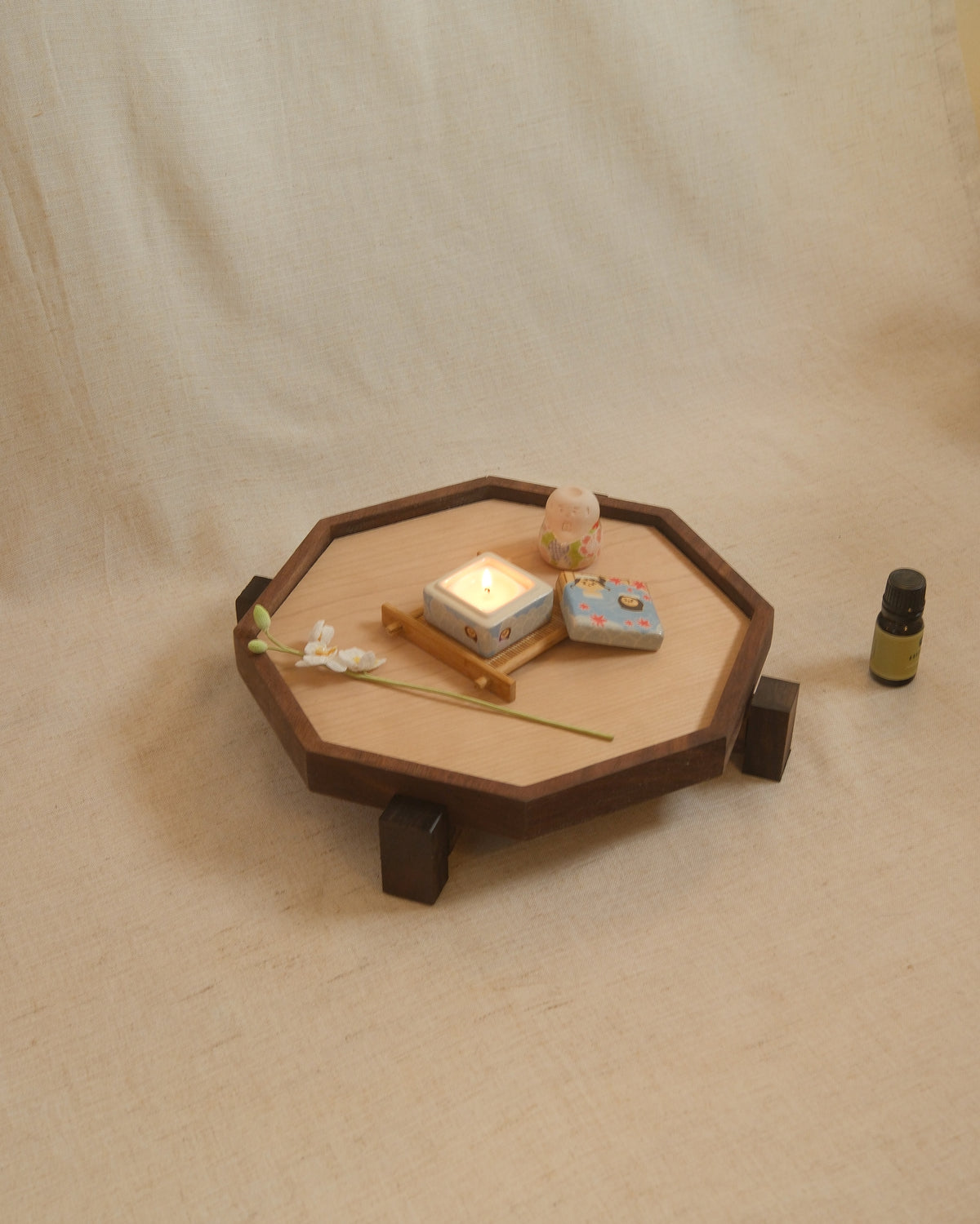 An incense set on a walnut Zen Tray