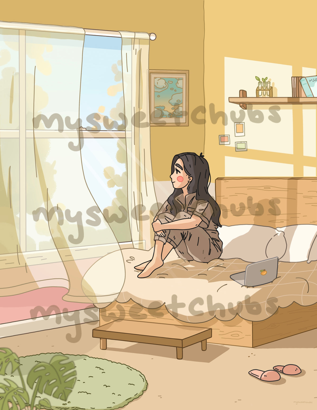 MySweetChubs Cozy Bedroom Morning Art Print