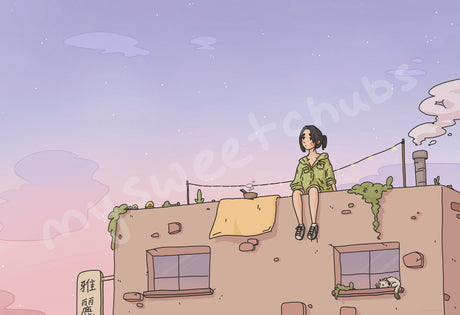 MySweetChubs Rooftop Daydreaming Digital Wallpaper