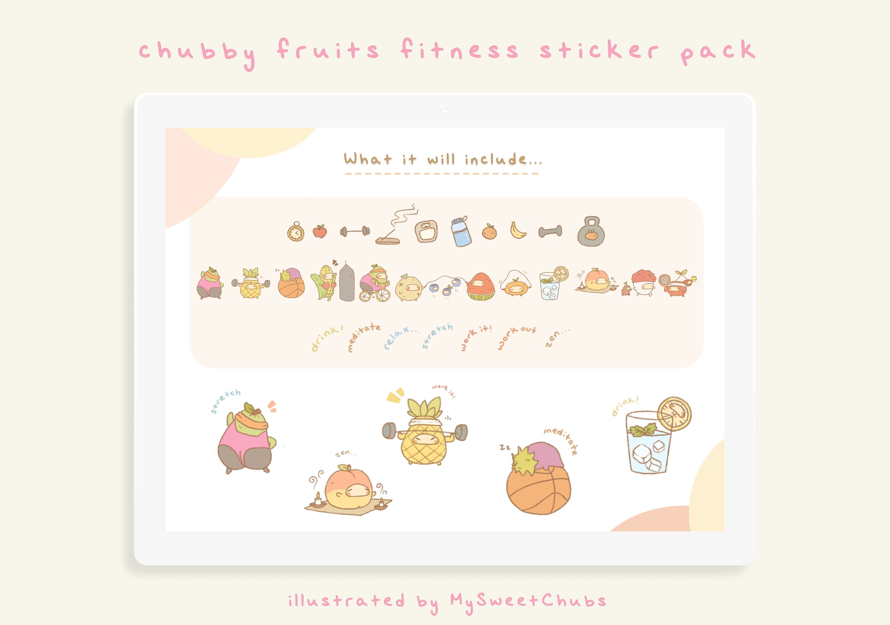 MySweetChubs Chubby Fruit Fitness Digital Sticker Pack