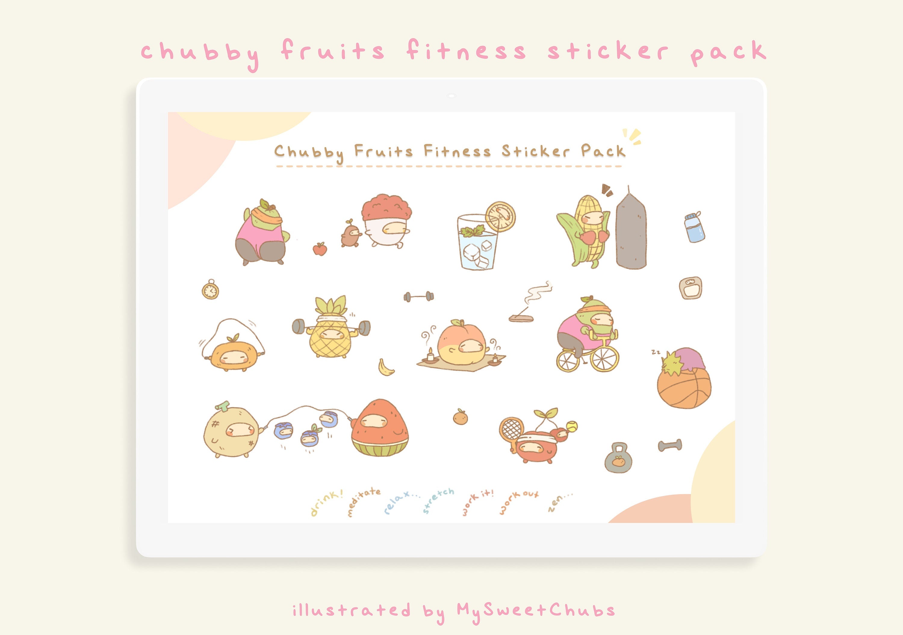 MySweetChubs Chubby Fruit Fitness Digital Sticker Pack