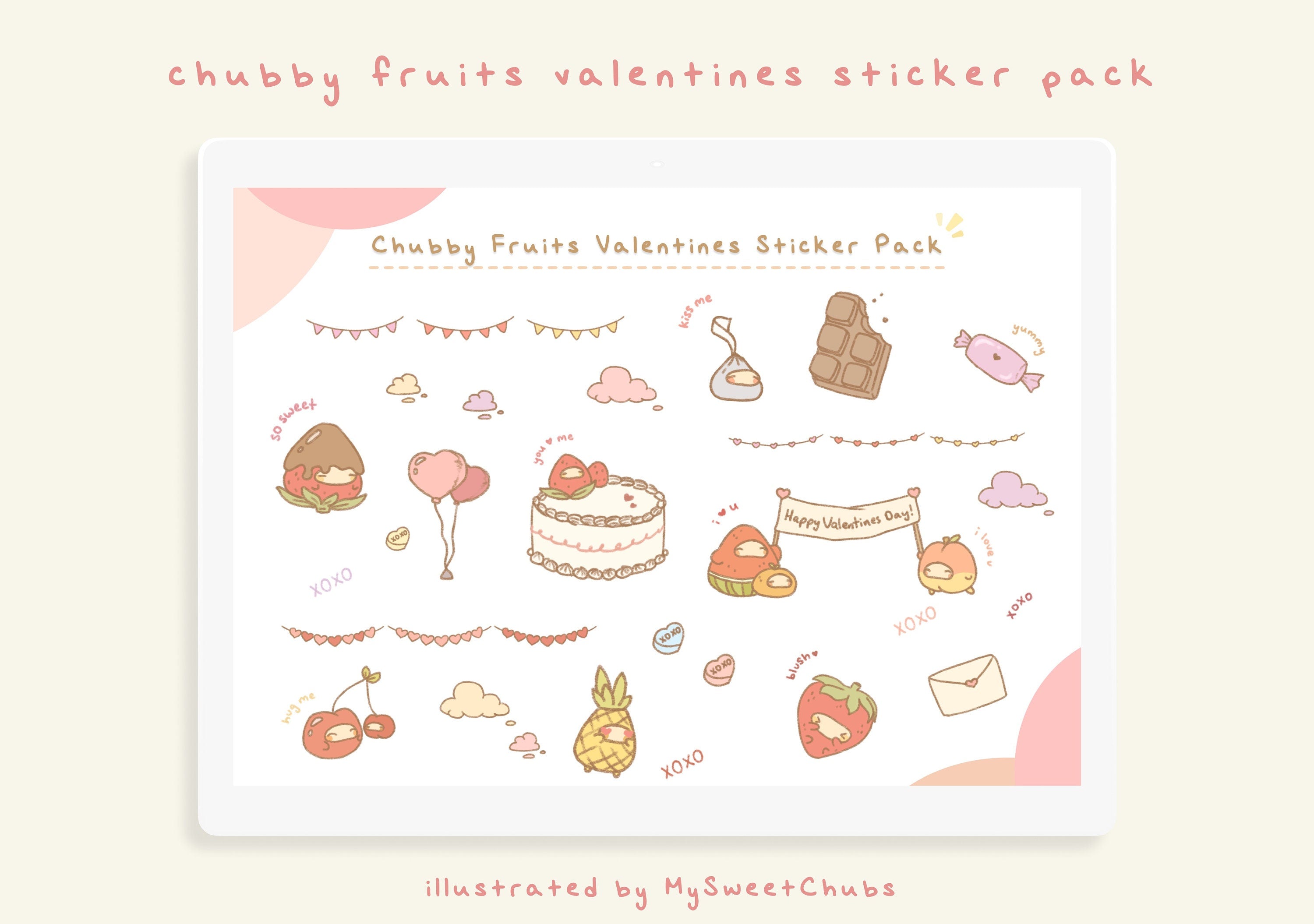 MySweetChubs Chubby Fruits Valentine's Day Digital Sticker Pack