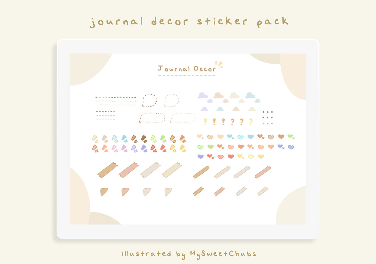 MySweetChubs Basic Journal Decor Digital Sticker Pack cozyleigh studios