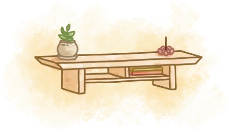 Zen Desk Shelf in maple, drawn by Ash
